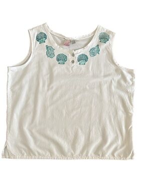American Weekend 100% Cotton Seashells Applique White tank Top  Plus Size 24W
